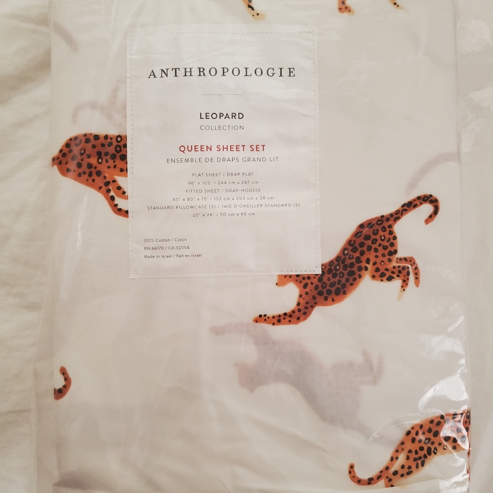 Anthropologie leopard queen sheet set - brand new